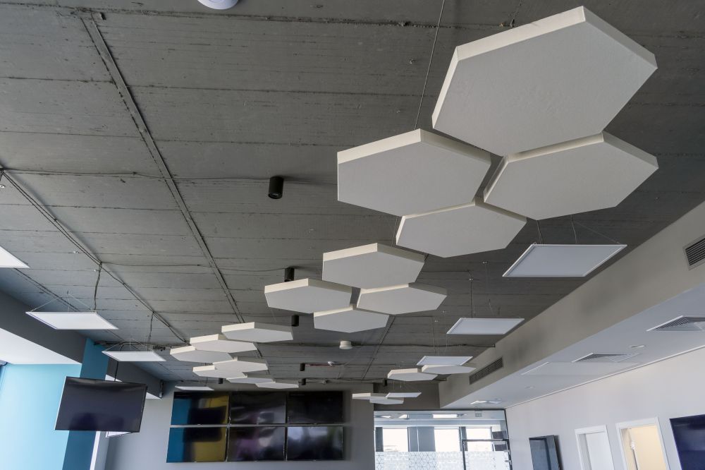 Acoustic baffles an IT office