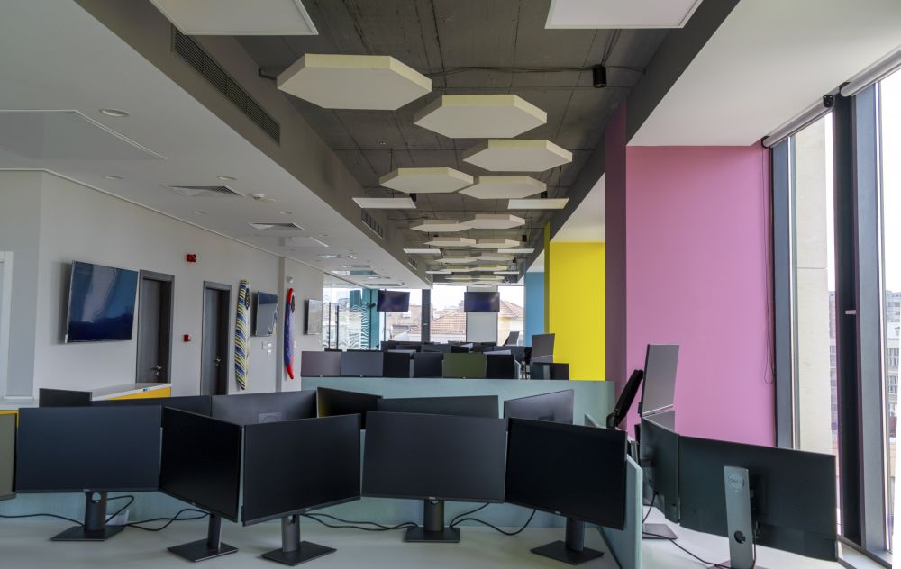 Acoustic baffles an IT office