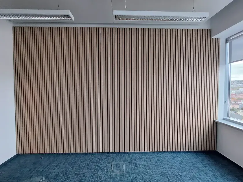 Echo reduction with logo acoustic panels for GLOBSEC