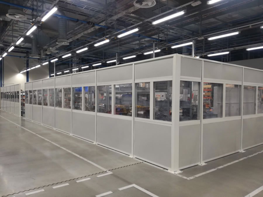 Industrial soundproofing barrier in machine factory