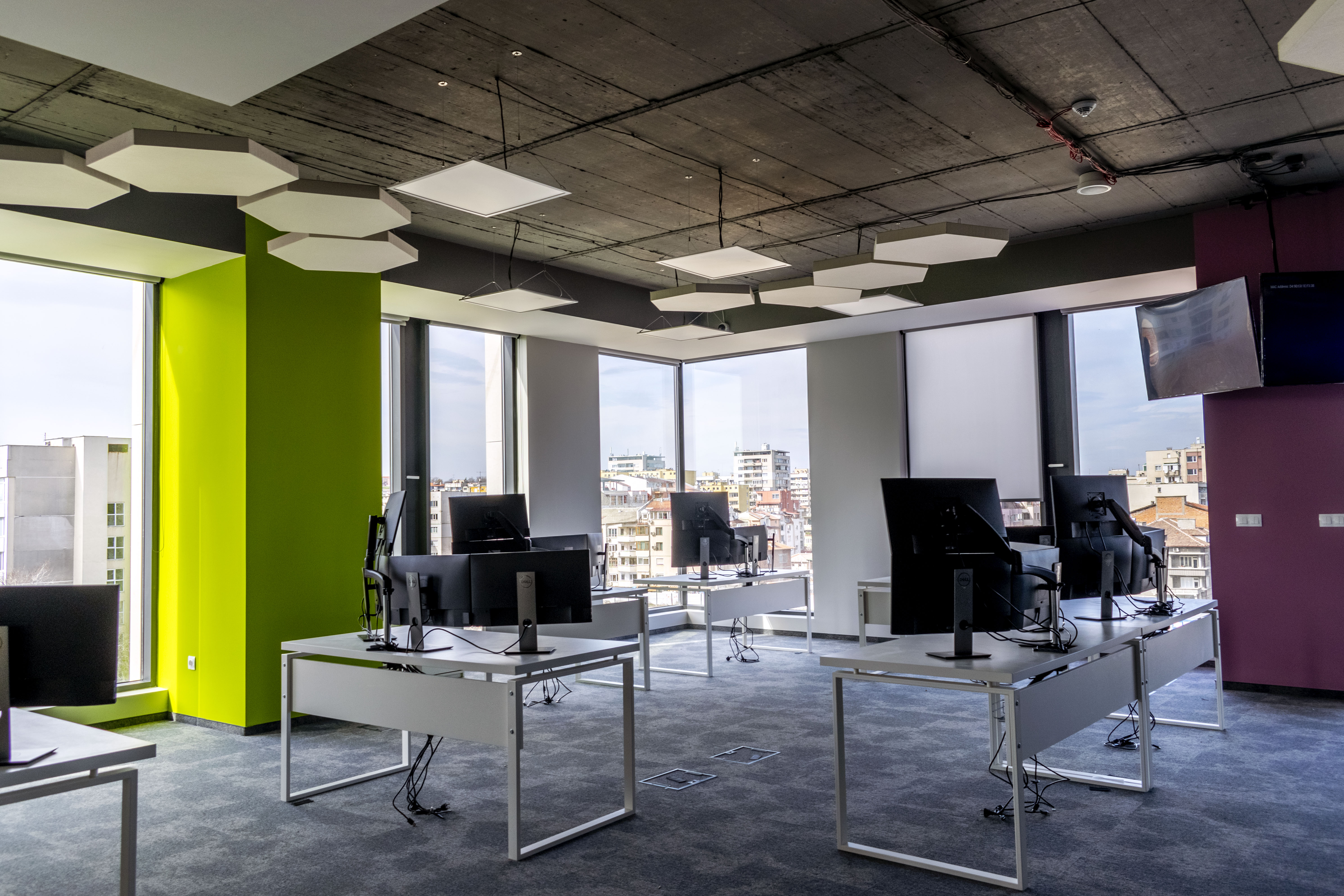 Acoustic baffles an IT office